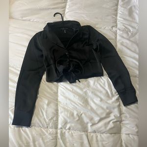 Black silk crop tie/button up top
